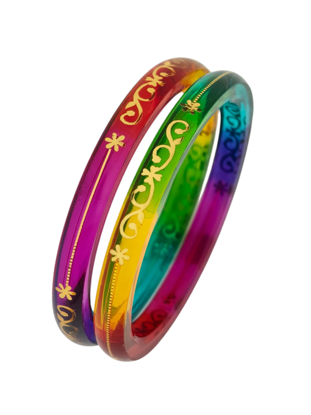 22kt (916) Yellow Gold Handmade Transparent Rainbow Multicolor Pola Bangles Flower Design for Women with Purity Certificate (Set of 2pcs)
