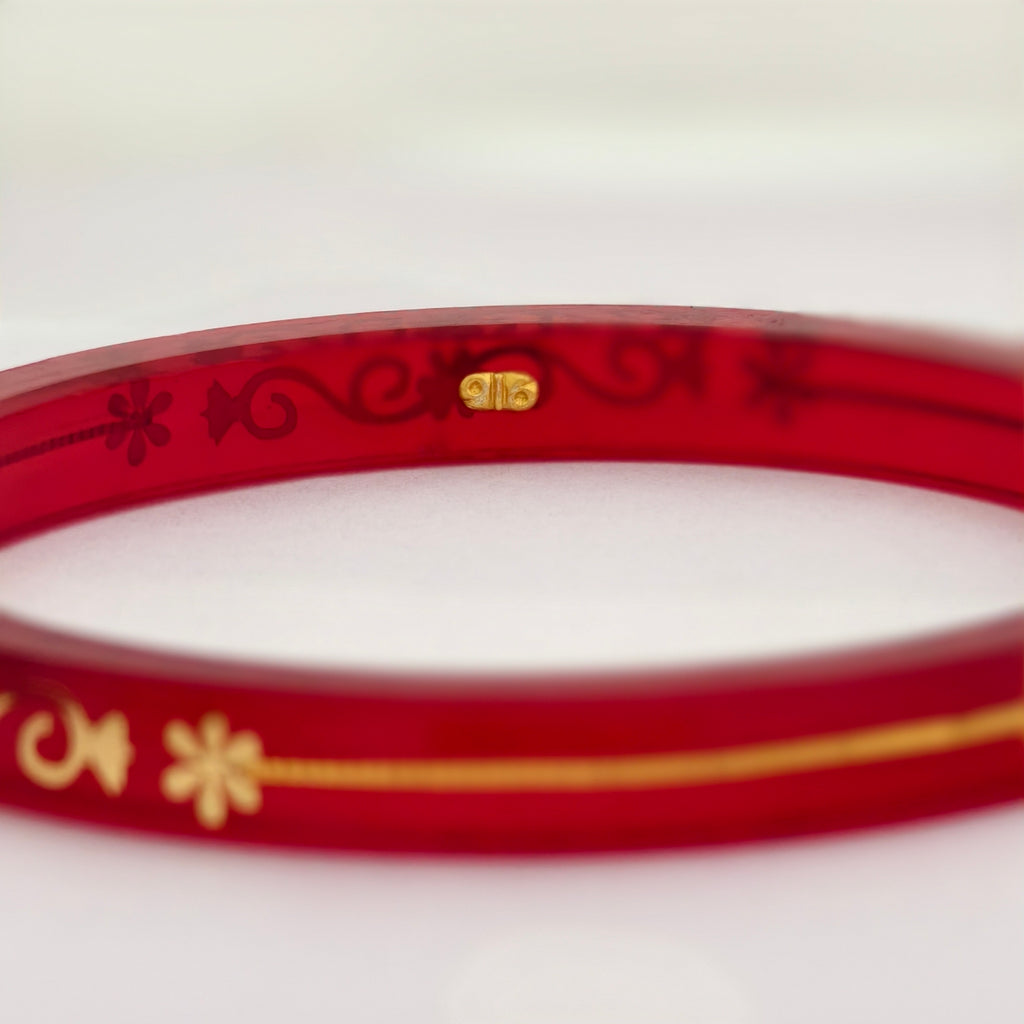 22kt (916) Yellow Gold Handmade Transparent Red Pola Bangles Flower Design for Women with Purity Certificate (Set of 2pcs)