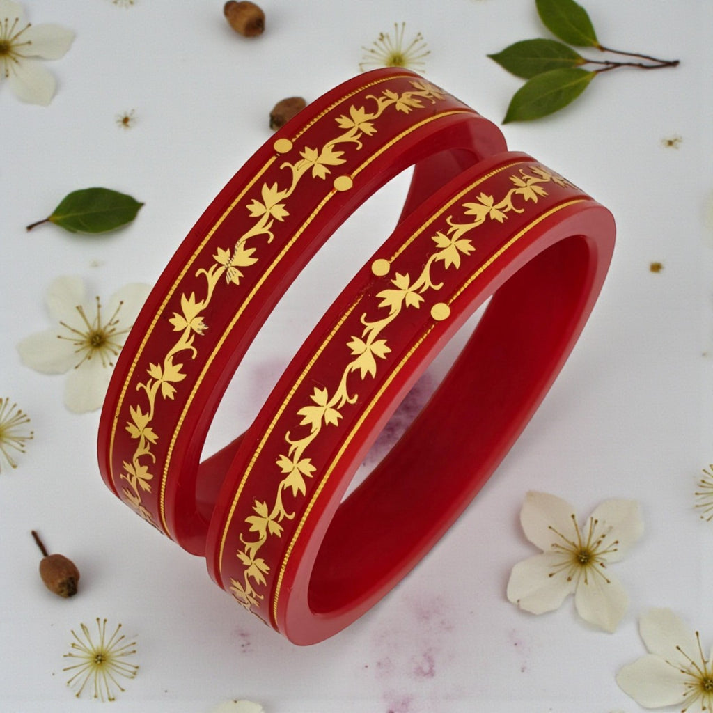 22kt (916) Yellow Gold Handmade Red Pola Bangles Flower Design for Women with Purity Certificate (Set of 2pcs)