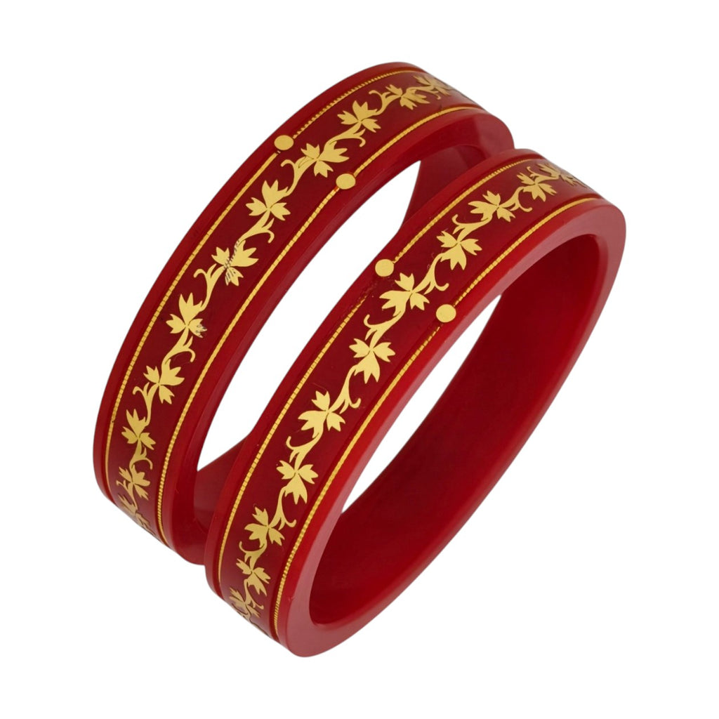 22kt (916) Yellow Gold Handmade Red Pola Bangles Flower Design for Women with Purity Certificate (Set of 2pcs)
