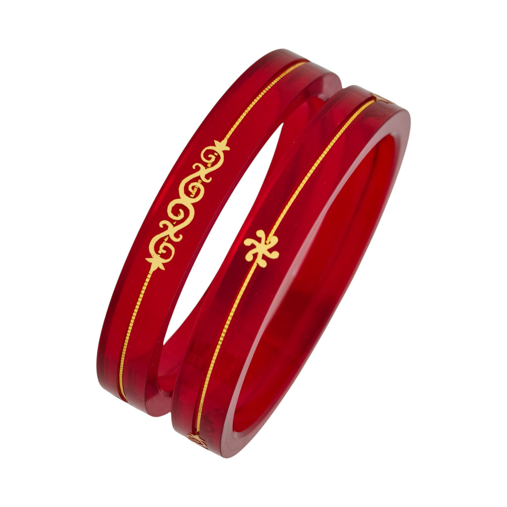 22kt (916) Yellow Gold Handmade Red Pola Bangles Flower Design for Women with Gold Purity Certificate