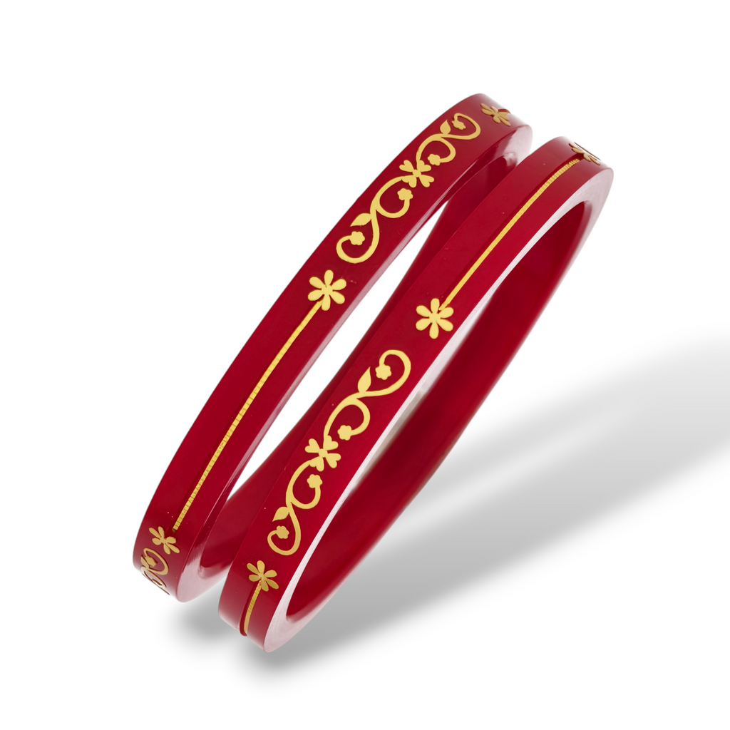 22kt (916) Yellow Gold Handmade Red Pola Bangles Flower Design for Women with Purity Certificate (Set of 2pcs)