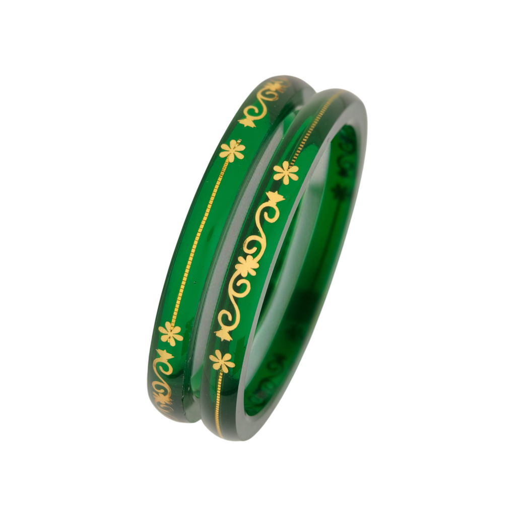 22kt (916) Yellow Gold Handmade Transparent Green Pola Bangles Flower Design for Women with Purity Certificate (Set of 2pcs)