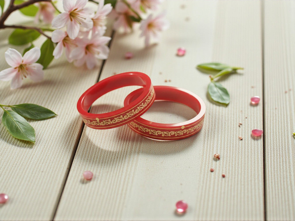 22kt (916) Yellow Gold Handmade Red Pola Bangles Flower Design for Women with Gold Purity Certificate (Set of 2pcs)