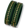 22kt (916) Yellow Gold Handmade Green Pola Bangles Flower Design for Women with Purity Certificate ((Green Mono Swastik,Set of 2pcs)