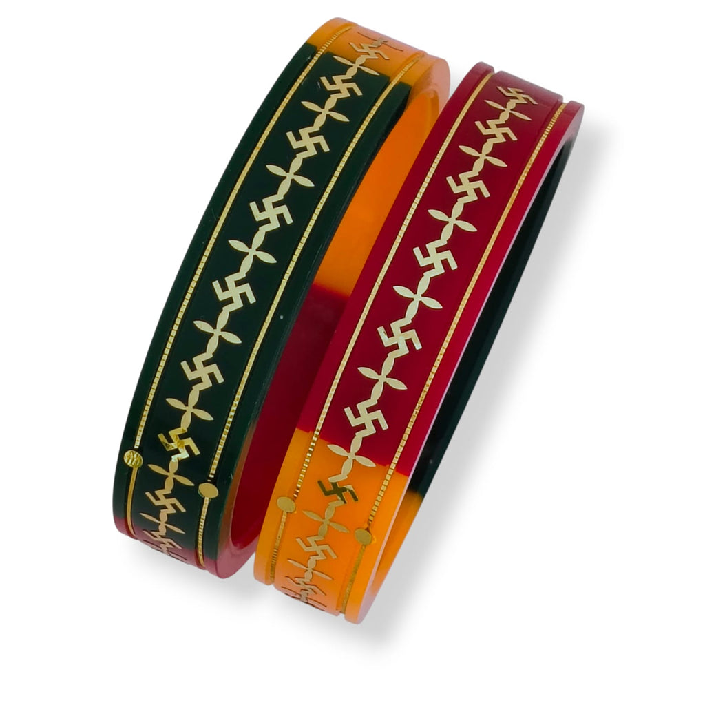 22kt (916) Yellow Gold Handmade Multicolor Pola Bangles Flower Design for Women with Purity Certificate ((Multicolor Mono Swastik,Set of 2pcs)