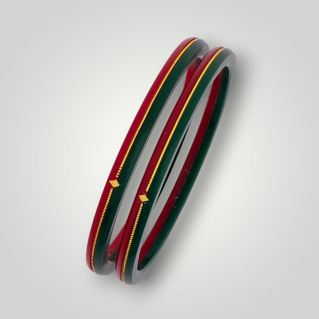 22kt (916) Yellow Gold Handmade Red And Green Pola Bangles Flower Design for Women with Purity Certificate (Set of 2pcs)