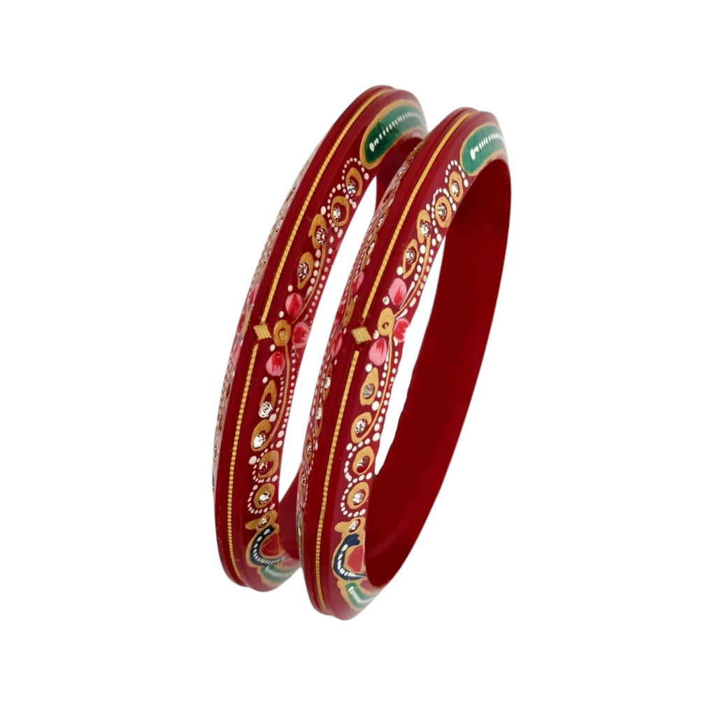 22kt (916) Yellow Gold Handmade Jodhpuri Printed Red Pola Bangles Flower Design for Women with Purity Certificate (Set of 2pcs)