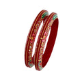 22kt (916) Yellow Gold Handmade Jodhpuri Printed Red Pola Bangles Flower Design for Women with Purity Certificate (Set of 2pcs)