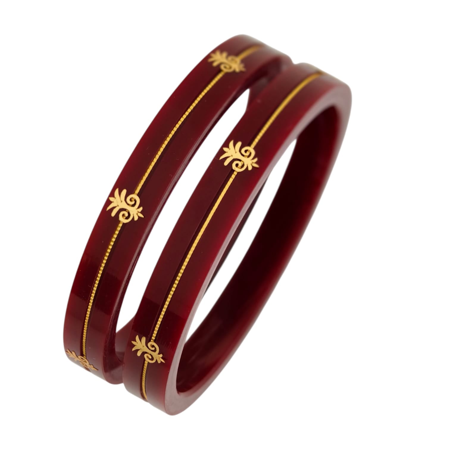 22kt (916) Yellow Gold Handmade Maroon Pola Bangles Flower Design for Women with Purity Certificate (Set of 2pcs)