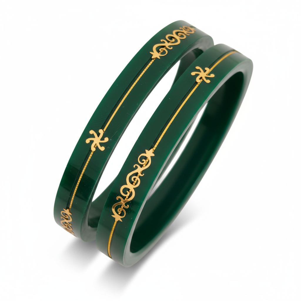 22kt (916) Yellow Gold Handmade Green Pola Bangles Flower Design for Women with Purity Certificate (Set of 2pcs)