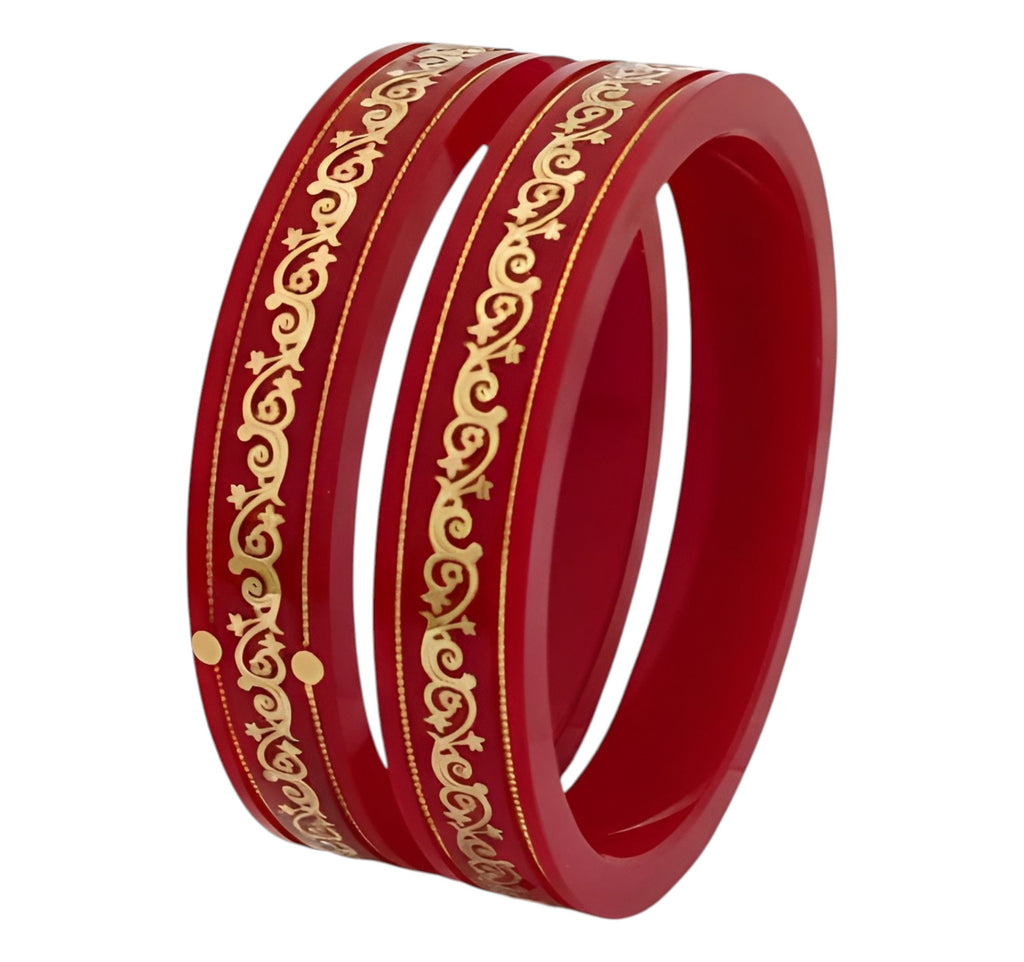 22kt (916) Yellow Gold Handmade Red Pola Bangles Flower Design for Women with Gold Purity Certificate (Set of 2pcs)