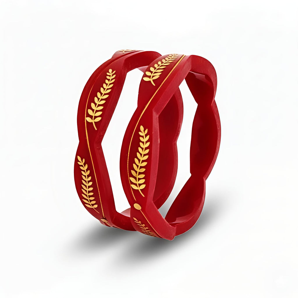 22kt (916) Yellow Gold Handmade Red Pola Bangles Flower Design for Women with Purity Certificate (Khajuri Red,Set of 2pcs)