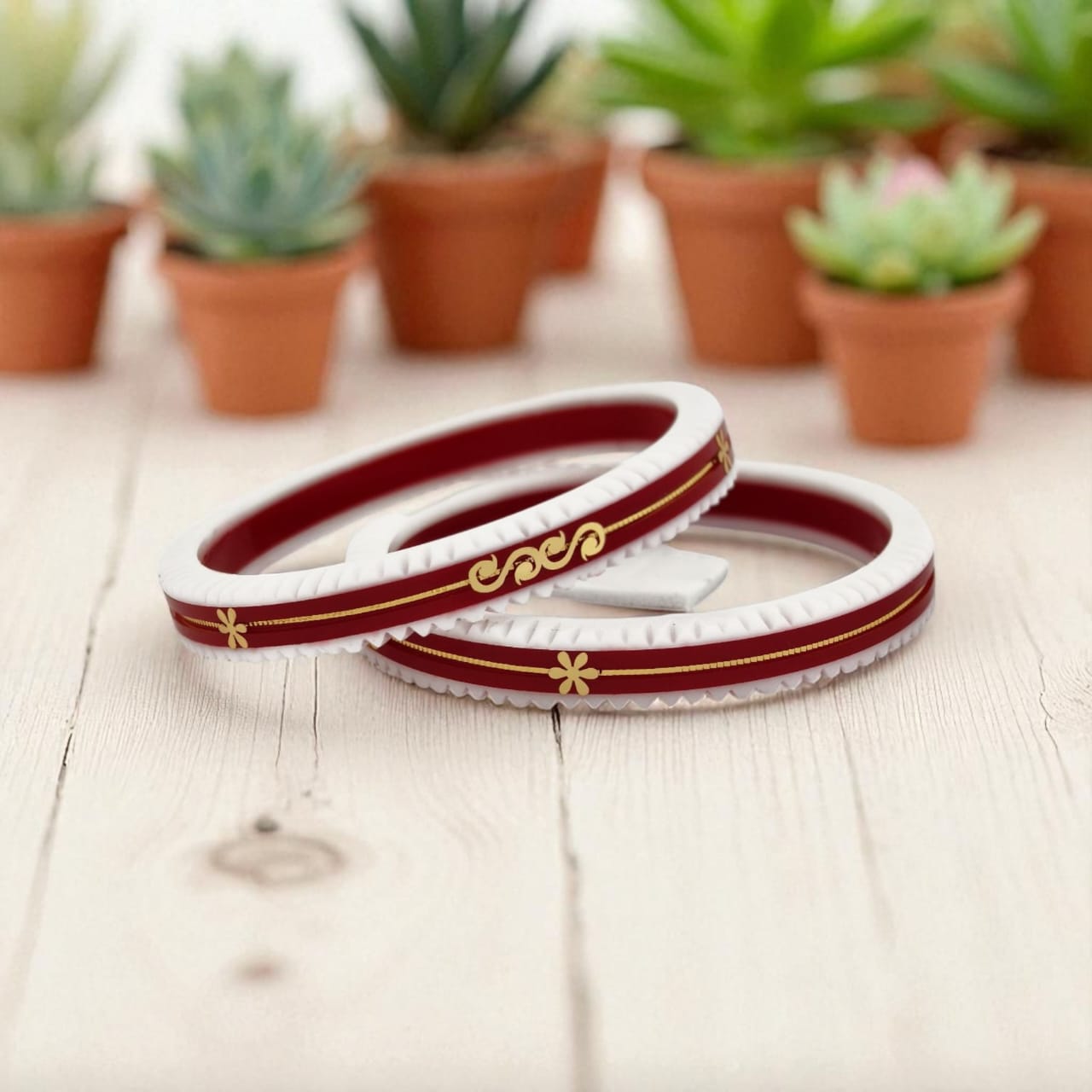 22kt (916) Yellow Gold Handmade Red And White Pola Bangles Flower Design for Women with Purity Certificate (Set of 2pcs)