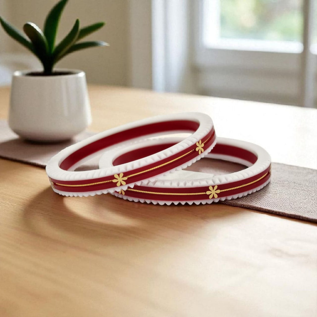 22kt (916) Yellow Gold Handmade Red And White  Pola Bangles Flower Design for Women with Purity Certificate (Set of 2pcs)