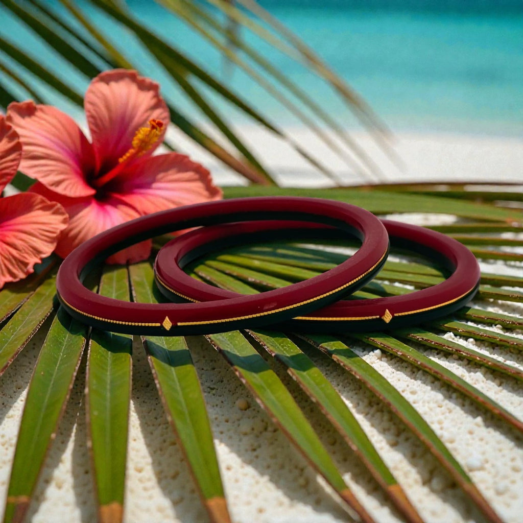 22kt (916) Yellow Gold Handmade Red And Green Pola Bangles Flower Design for Women with Purity Certificate (Set of 2pcs)
