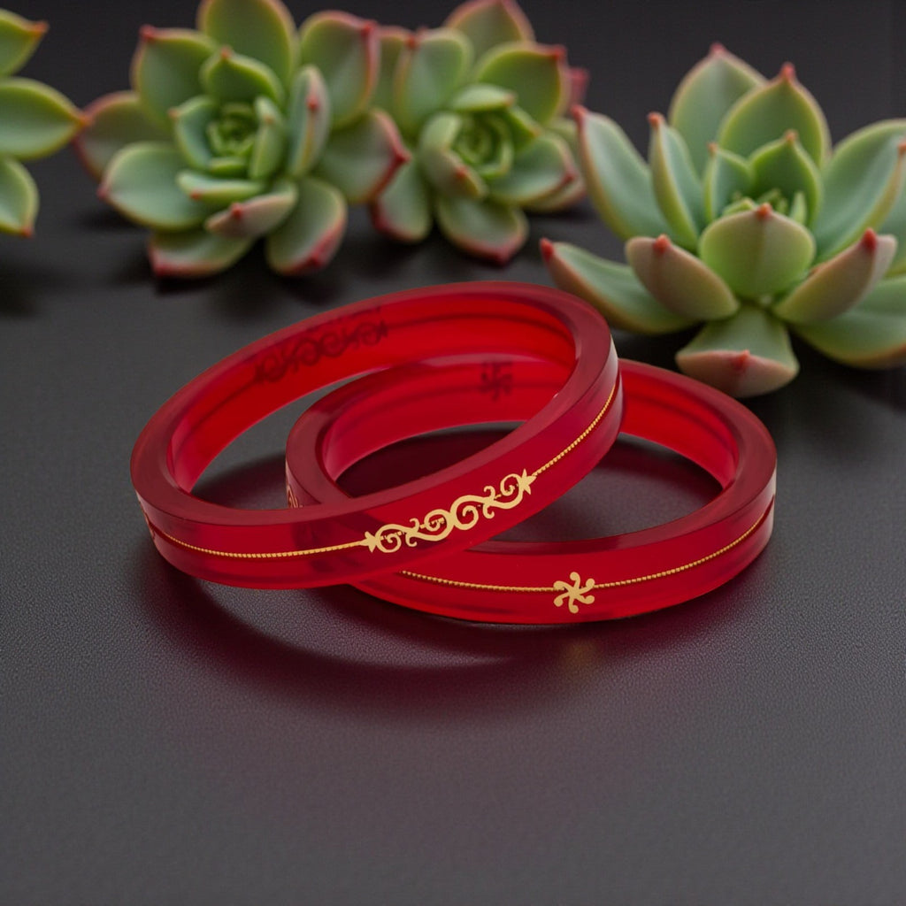 22kt (916) Yellow Gold Handmade Red Pola Bangles Flower Design for Women with Gold Purity Certificate