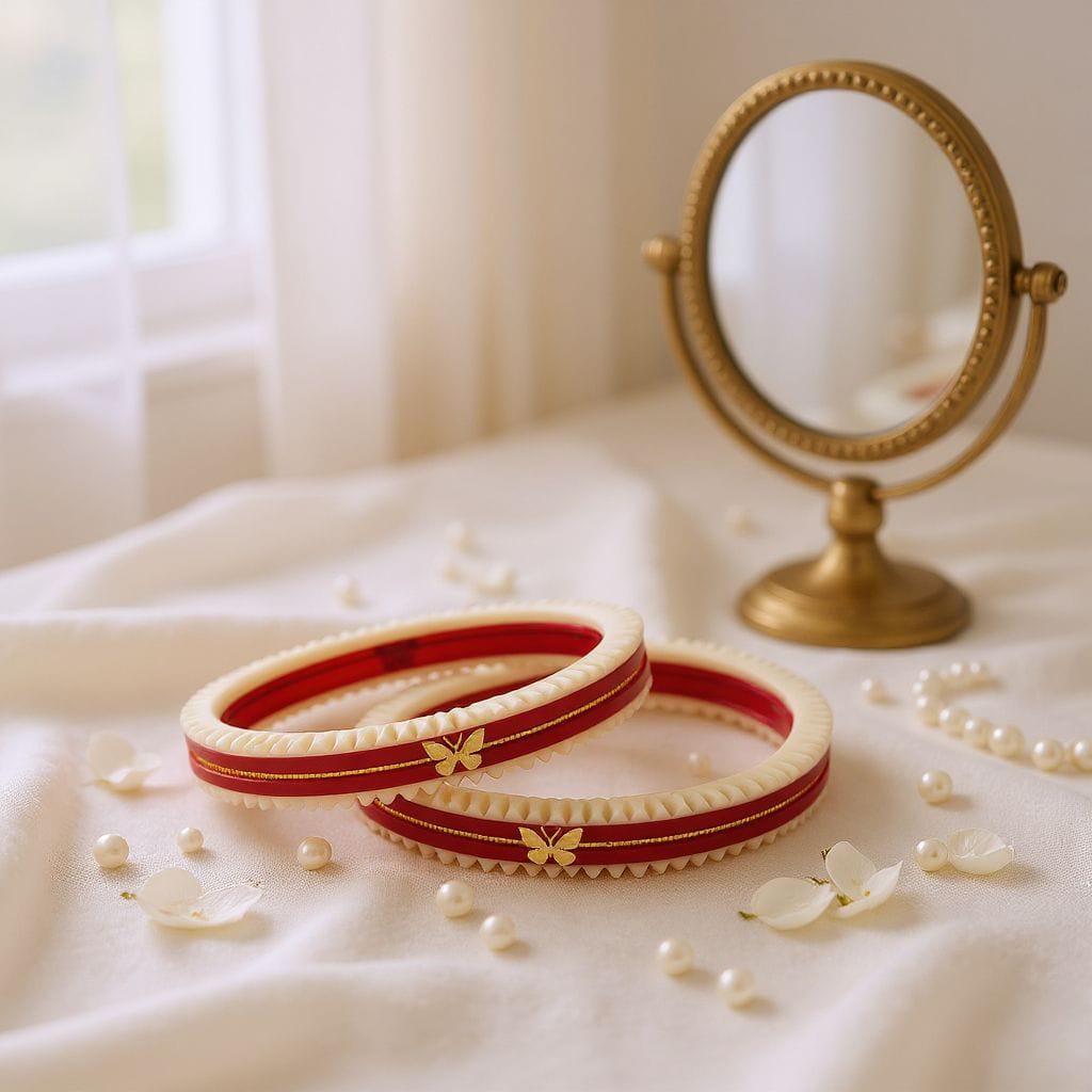 22kt (916) Yellow Gold Handmade Red And Cream Pola Bangles Flower Design for Women with Purity Certificate (Set of 2pcs)