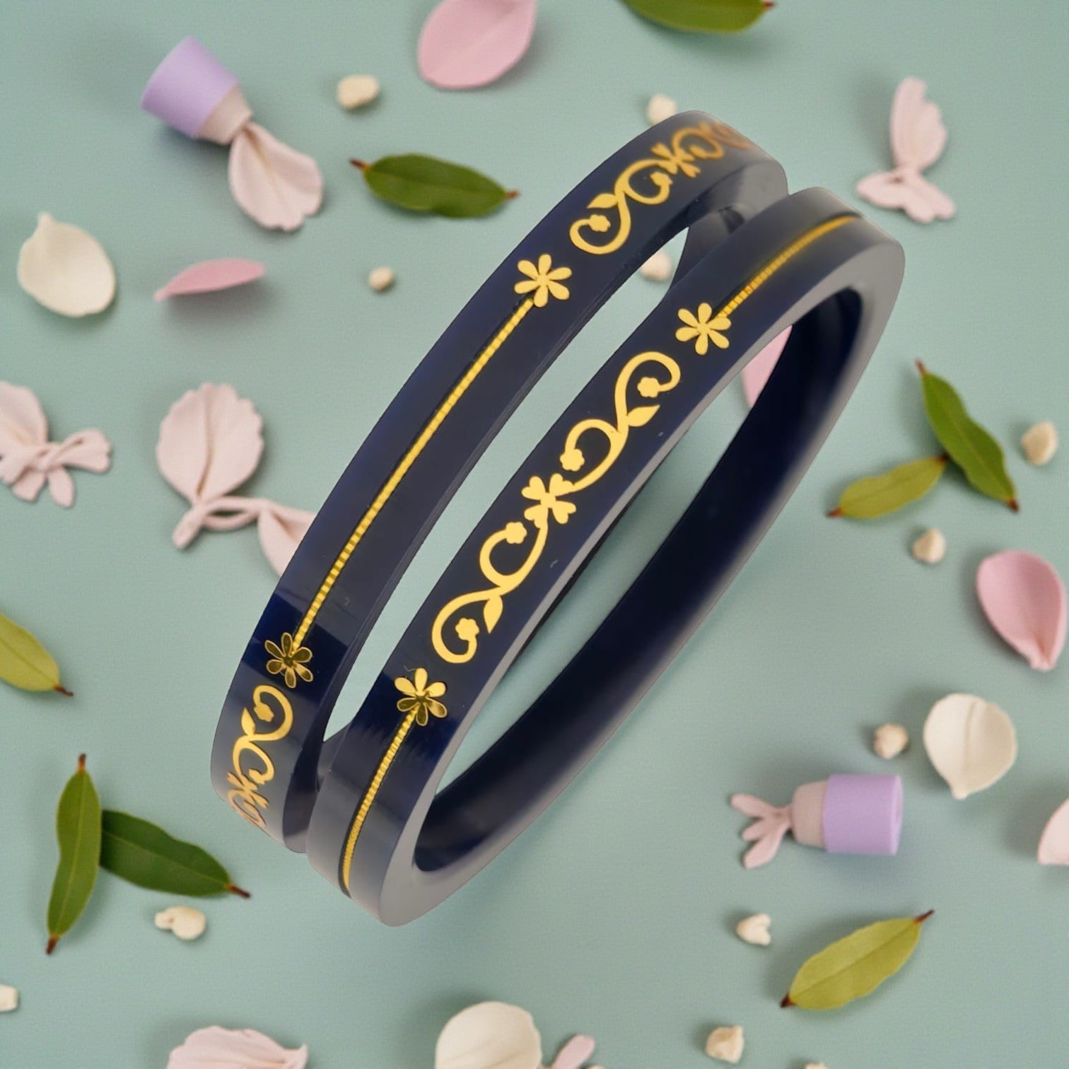 22kt (916) Yellow Gold Handmade Blue Colour Pola Bangles for Women with Purity Certificate (Set of 2pcs)