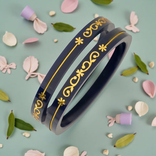 22kt (916) Yellow Gold Handmade Blue Colour Pola Bangles for Women with Purity Certificate (Set of 2pcs)