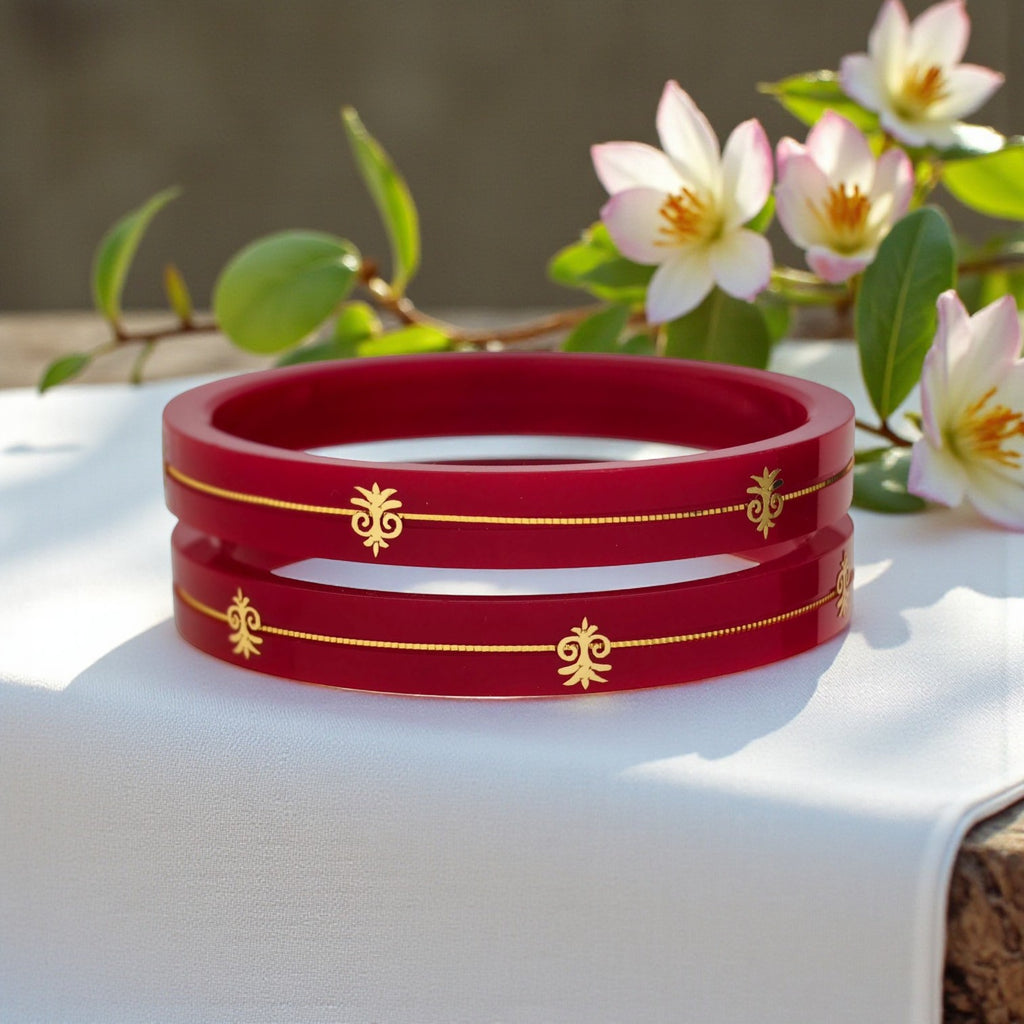 22kt (916) Yellow Gold Handmade Red Pola Bangles Flower Design for Women with Purity Certificate (Set of 2pcs)